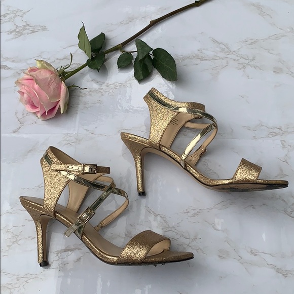 Nine West Gold Strappy Heels - Picture 1 of 7